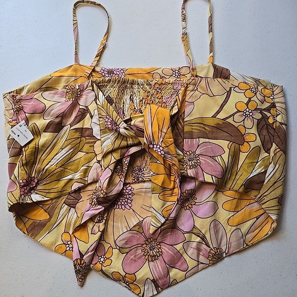 Angie "The Birdie" Top Mustard Floral Boho L/XL New‎ With Tags - Picture 6 of 9